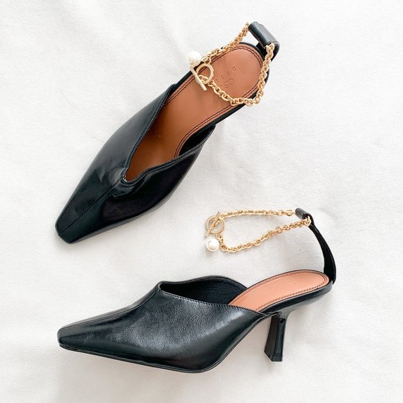 ASOS DESIGN “Seren” Ankle Chain Black Mid Pump Heels - Picture 2 of 9